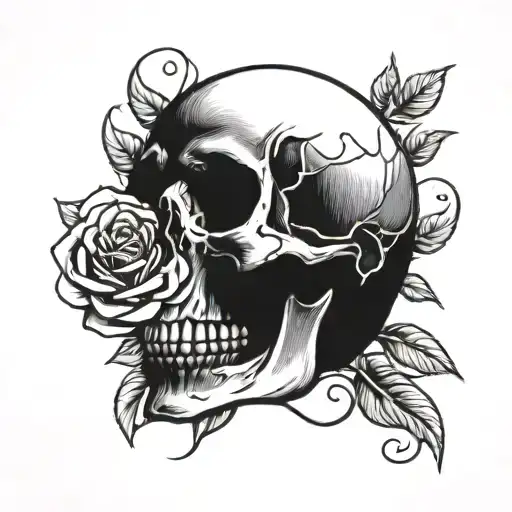 Skull And Rose With Inscription
