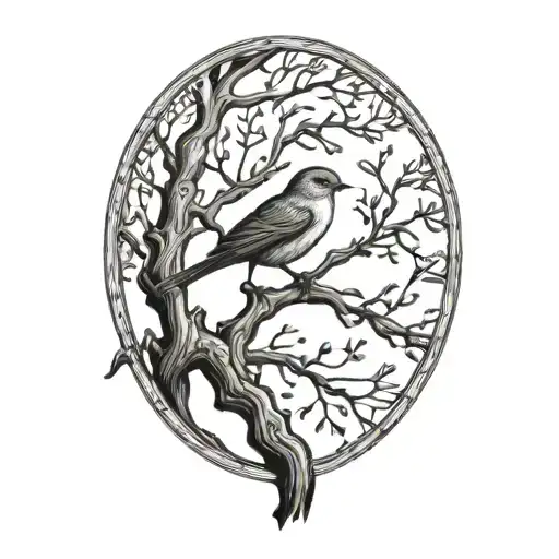 Bird In Tree Single Branch Representing Children