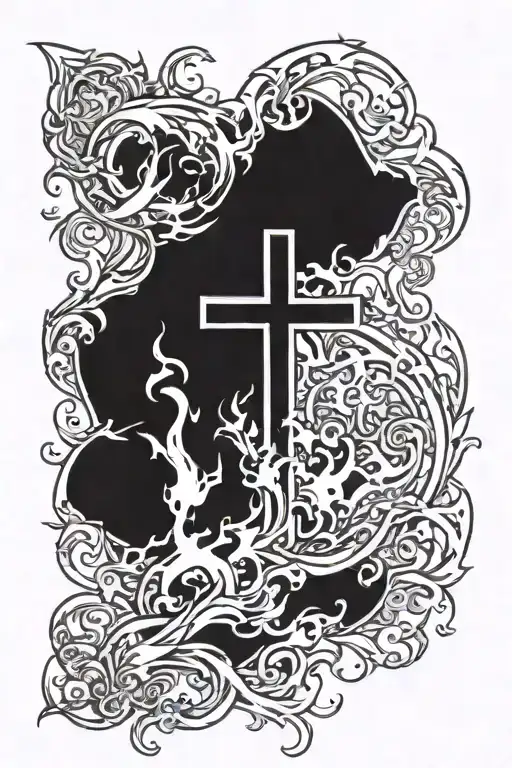 Christian Cross And Fire