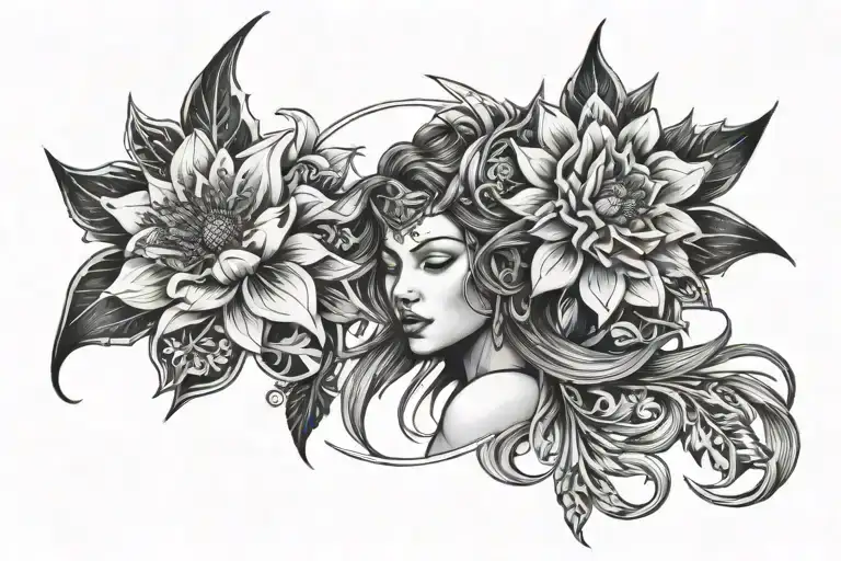 Female Warrior Flower Intertwined