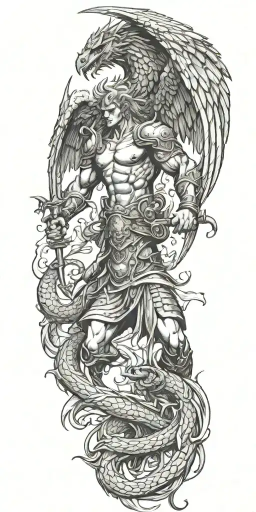 Warrior Angel Fighting Dragon
