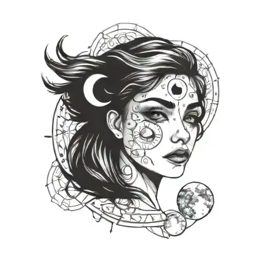 Woman's Eyes With Moon Phases