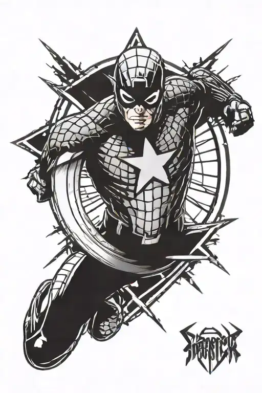 Half Captain America Sheild With Half Spiderman Symbol