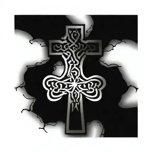 Old Celtic Cross With 4 Leaf Clovers Growing Out Of The Cracks