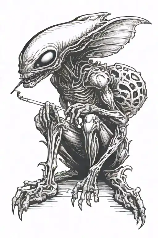 Alien With A Cigarette From Foot To Shin