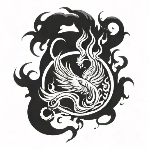 Karma Symbol And Phoenix Rising From Flames