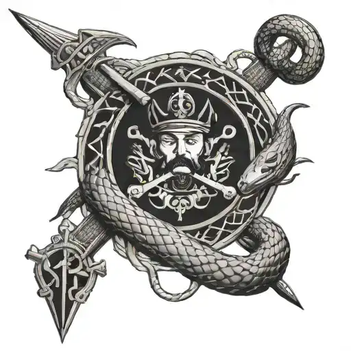 Captain Written On The Sword Passing Through The Snake
