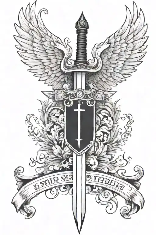 Long Sword With Swiss Coat Of Arms And Wings In Black And White