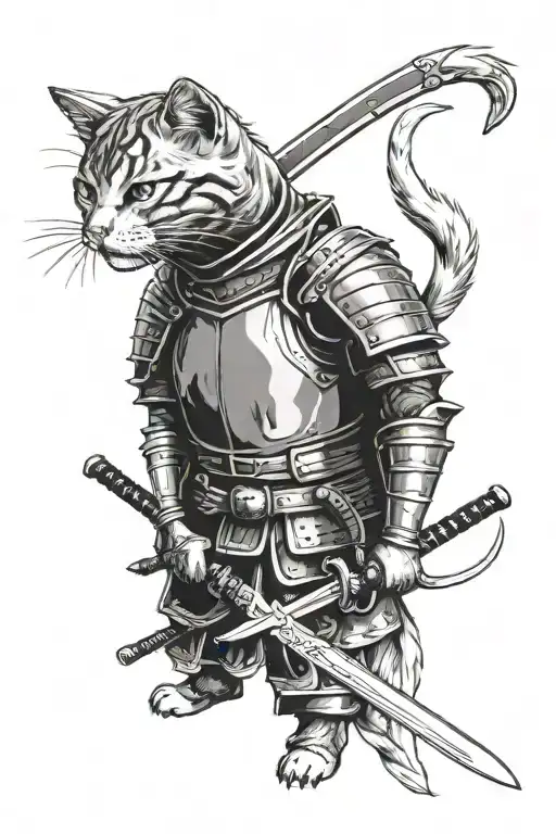 Cat In Armor With Katana
