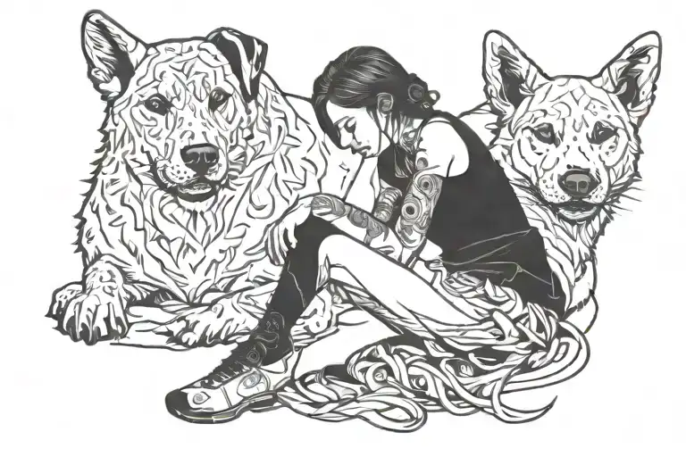 Side Girl With Dog Sitting Side