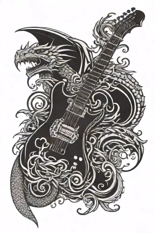 An Electric Guitar With Dragon Face Replacing The Guitar Body
