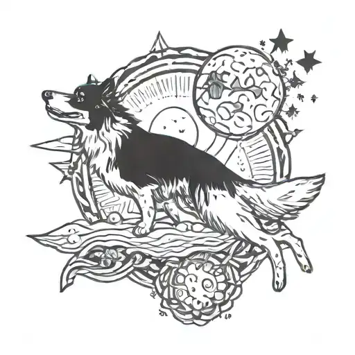 Two Border Collie Dogs Chasing The Sun And Moon