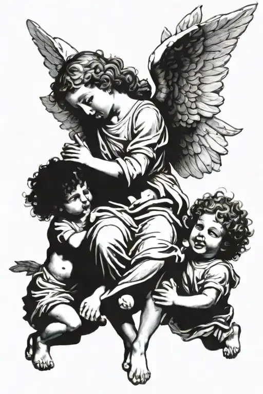 Statue Of Angel Witth Kids Playing