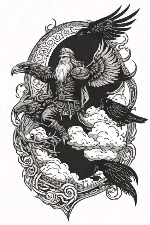 Odin And His Ravens Between Thunders