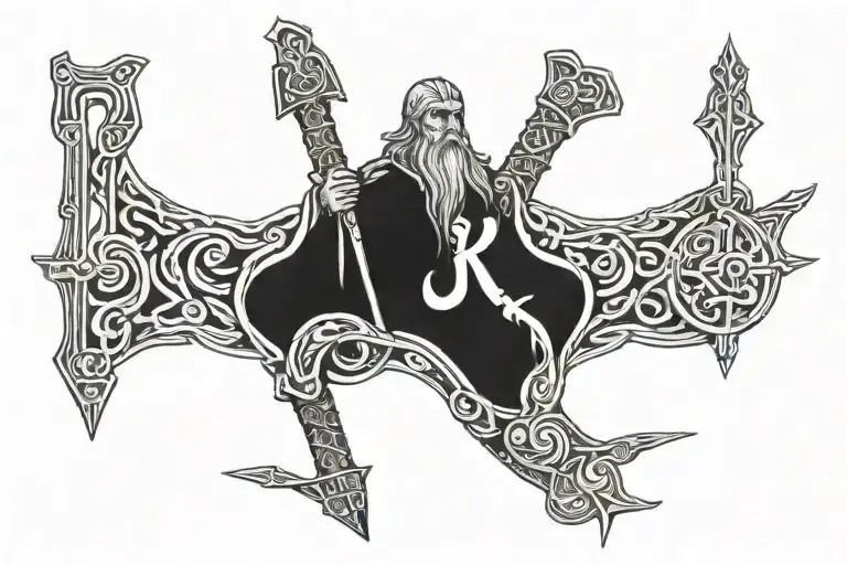 Nordic Runes Engraved Statue Of Odin God