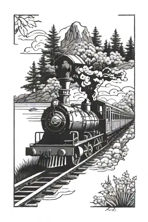 Trains And Nature Inspired Tattoo Design