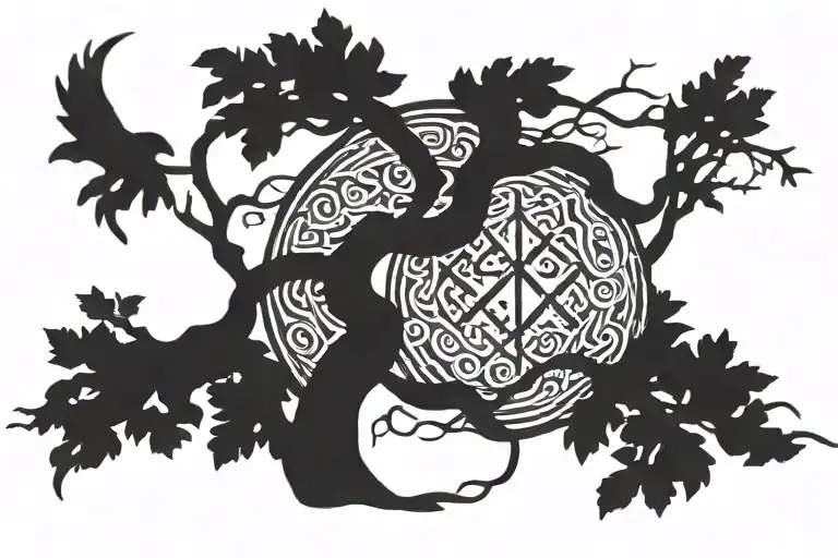Nordic Runes Wraped Round A Tree Intertwined