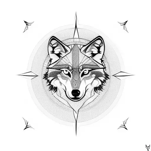 Wolf With Compass Backround Fire