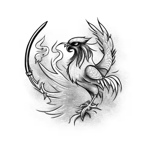 Phoenix Bird With Trumpet Coming Out Of His Mount