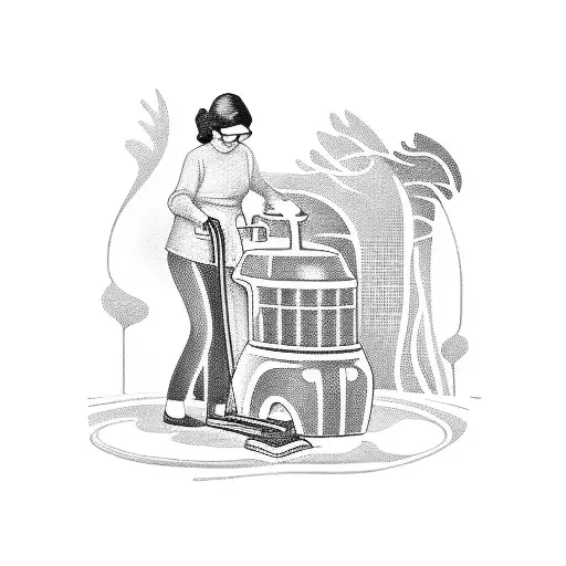 Grandma Vacuuming Under A Rug