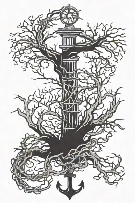 Roots And Brancheswith In Anchor Intertwined Lovecraft Style