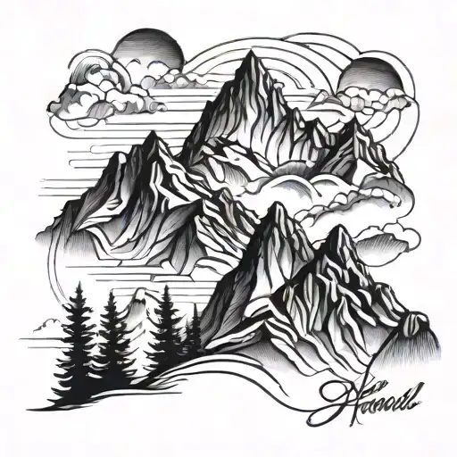 Mountain Peaks Edgy Tattoo Design