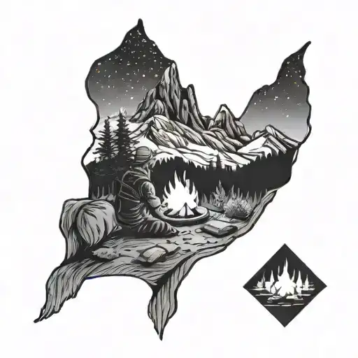 A Cozy Scene Of Cuddling By A Campfire Under The Stars With A Mountain Backdrop