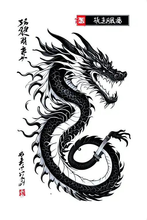 Japanese Style Sleeve Tattoo Dragon With Katana