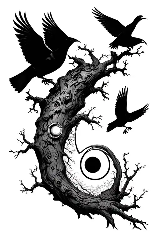 Semicolon Mixed With Crows Flying Around A Tree