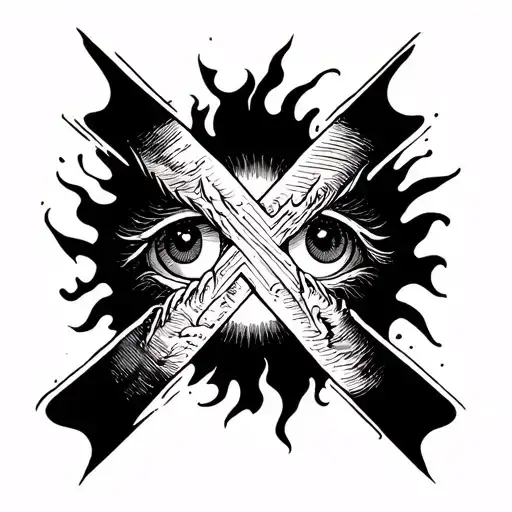 Hand And Wrist Tattoo Of An Eye Stretched Out By Vains Into An X Leading To Fire