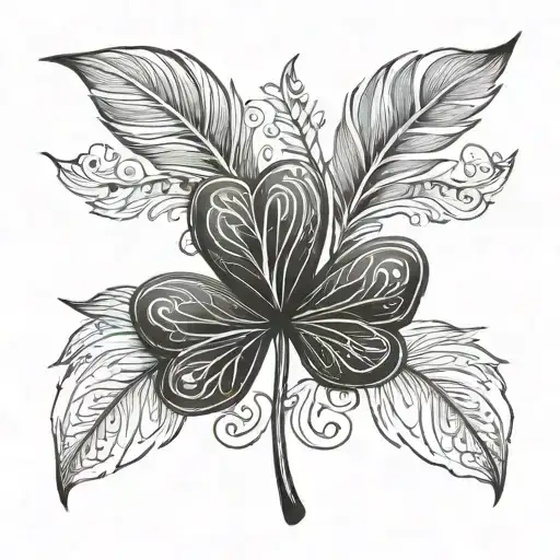 Shamrock With Feather As A Stem Facing Forward