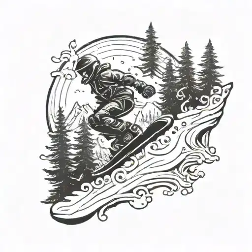Snowboarder Riding Through A Forest At Sunset Skyline