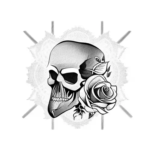 Skull And Roses With Pine Trees