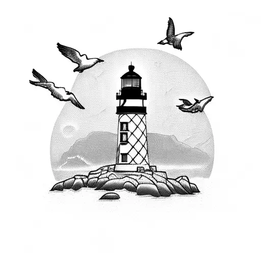 Oregon Lighthouse With Birds