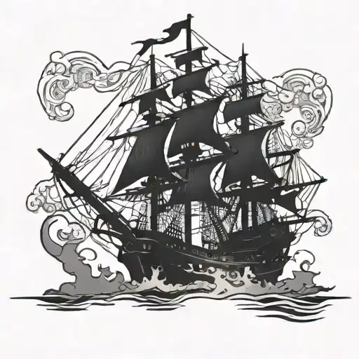 Silhouette Of Pirate Ship In Profile