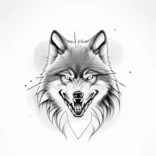 Black Snarling Wolf With A Raven