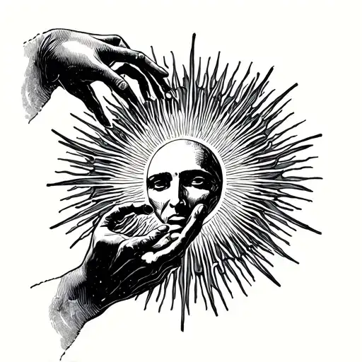 Sun With The Creation Of Adam Hands Reaching