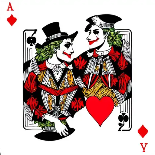 Classic Deck Of Card Joker And Queen Of Heart Posing Together