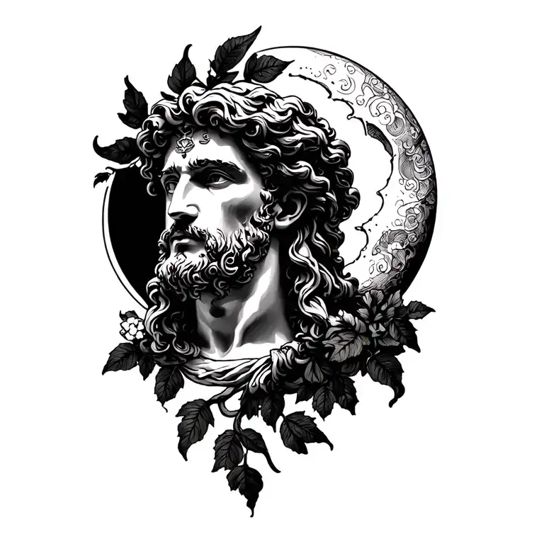 Apollo Greek God And Vine And Moon