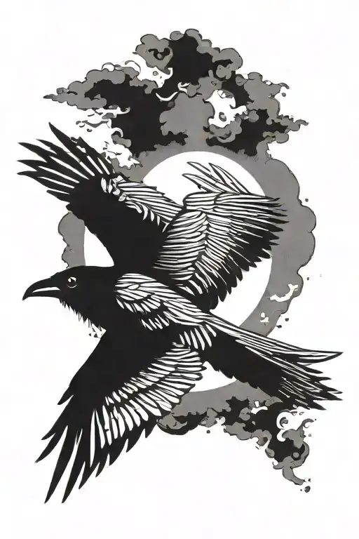 Raven Flying Towards The Sun Rising