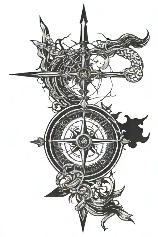 Viking Compass With Trash Style Viking Runes