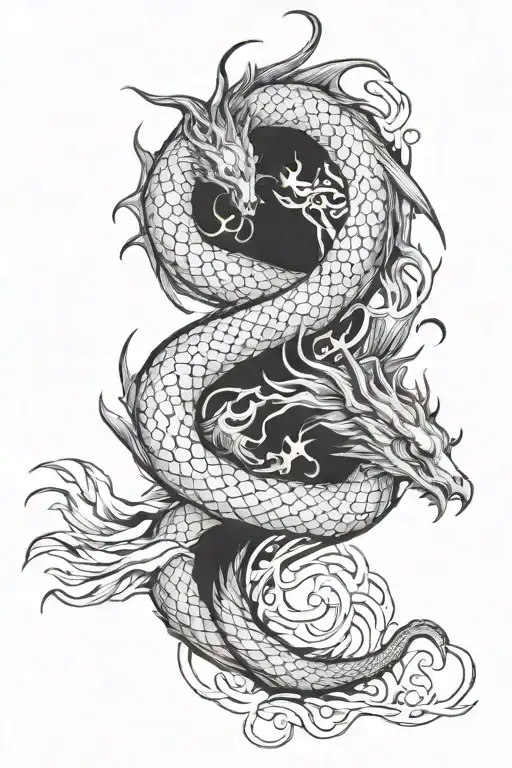 Ouroboros Dragon Breathing Fire Rising Phoenix