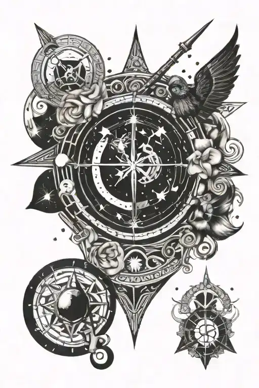 A Unique Design Combining The Gemini And Sagittarius Zodiac Symbols In A Celestial Theme