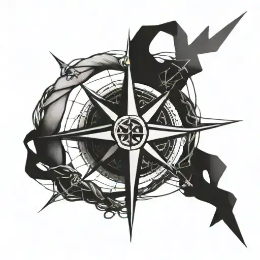 A Geometric Compass Rose Intertwined With Barbed Wire