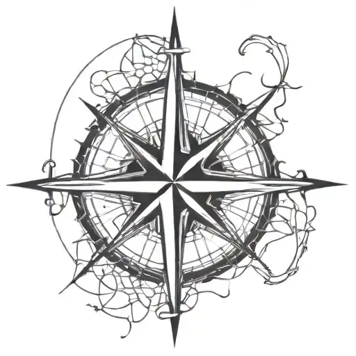 A Geometric Compass Rose Intertwined With Barbed Wire