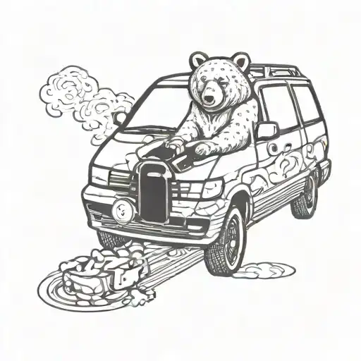 Bear Driving A 2006 Toyota Sienna Minivan With The Number 65 On The Door Of The Minivan