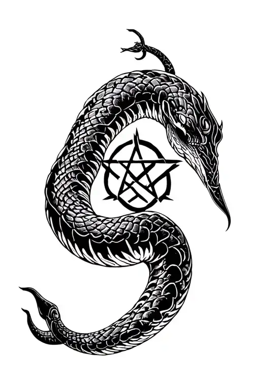 Mythical Snake With Pentagram In The Middle Surrounded