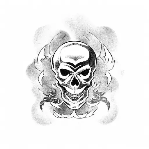 Scary Skull With Japanese Dragon Going Through It