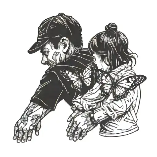 Father And Daughter Holding Hands With Butterfly Bracelet