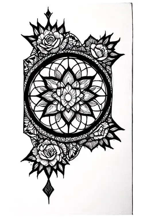 Geometric Mandala With Lotus And Rose Window